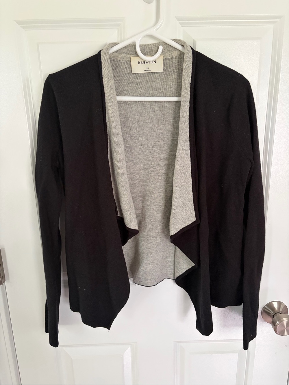 Babaton Black and Gray Open-Front Sweater